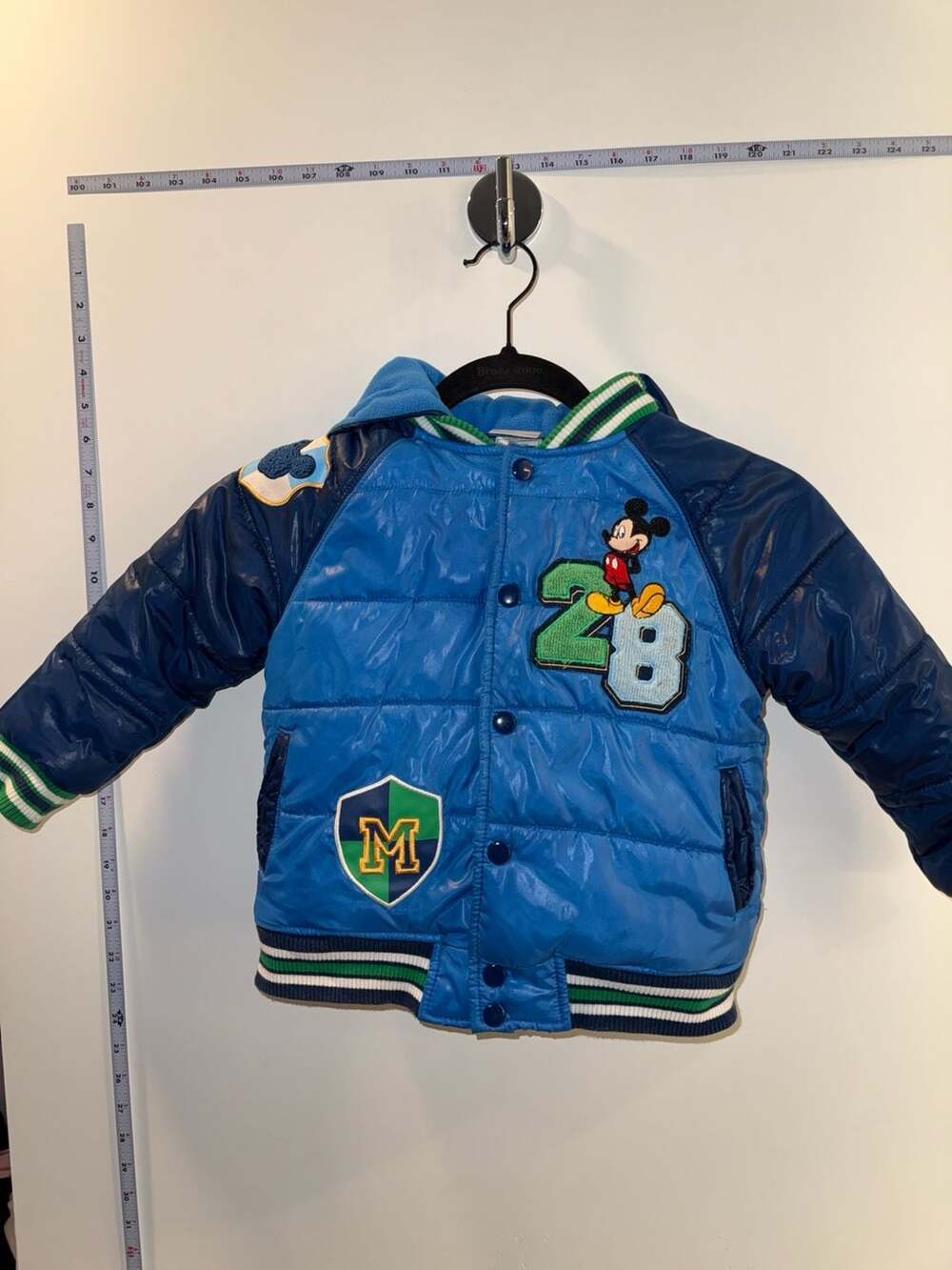 Disney Mickey Mouse Varsity Puffer Hooded Jacket Kids Size 2/3 Blue